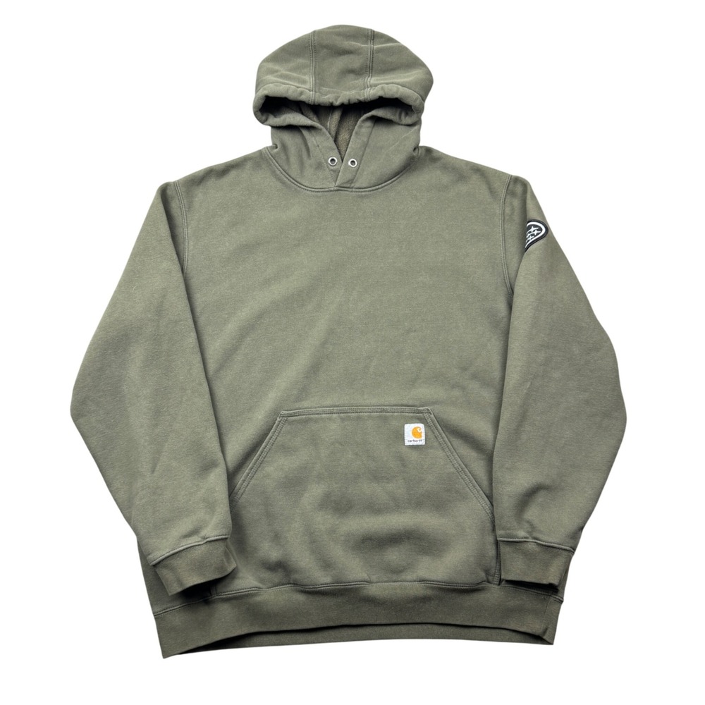 Carhartt Mens XL Loose Fit Hoodie Olive Green Subaru Patch Sweatshirt K121